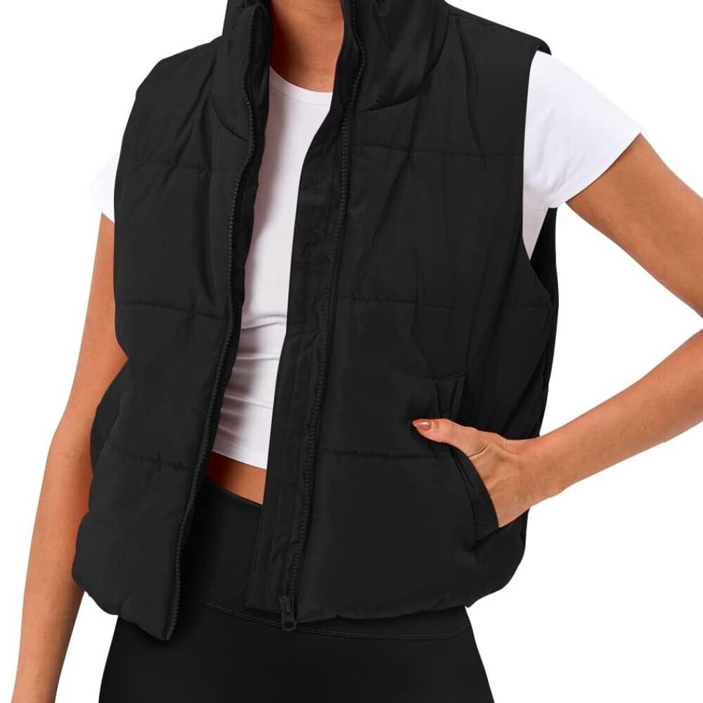Puffer Vest Women Sleeveless Winter Cropped Outerwear Warm Puffer Lightweight St